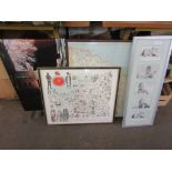 SELECTION OF FOUR PRINTS INCLUDING SOUVENIR OF COUNTY OF SOMERSET, MAP OF NORFOLK ETC