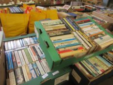 FOUR BOXES OF PAPERBACKS, MOSTLY NOVELS