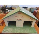 CIRCA 1950S/60S TOY GARAGE CONSTRUCTED FROM PLYWOOD, WIDTH APPROX 65CM