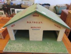 CIRCA 1950S/60S TOY GARAGE CONSTRUCTED FROM PLYWOOD, WIDTH APPROX 65CM