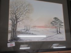 WINTER WATERCOLOUR LANDSCAPE, MONOGRAMMED AB