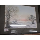 WINTER WATERCOLOUR LANDSCAPE, MONOGRAMMED AB