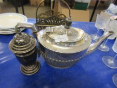 MAPPIN & WEBB SILVER PLATED TEA POT TOGETHER WITH A SILVER PLATED SUGAR CASTER