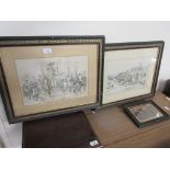 TWO FRAMED HUNTING PRINTS AFTER STURGESS WIDTH OF EACH INCLUDING FRAME APPROX 55CM TOGETHER WITH A