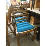 SET OF SIX UPHOLSTERED LADDER BACK DINING CHAIRS