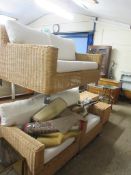 GOOD QUALITY THREE PIECE CANE CONSEVATORY SUITE COMPRISING TWO SEATER SOFA WIDTH APPROX 140CM