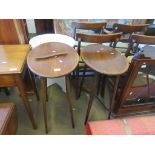 PAIR OF OVAL SIDE TABLES (ONE A/F) WITH CROSS BANDED DECORATION, LENGTH APPROX 53CM