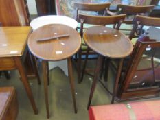 PAIR OF OVAL SIDE TABLES (ONE A/F) WITH CROSS BANDED DECORATION, LENGTH APPROX 53CM