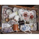 BOX OF CHINA INCLUDING SMALL SEVRES STYLE TEA POT, OTHER ITEMS