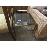 SMALL SQUARE BRASS AND GLASS TABLE APPROX 46CM