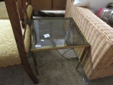 SMALL SQUARE BRASS AND GLASS TABLE APPROX 46CM