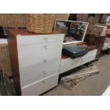 BEDROOM SUITE COMPRISING 1970’S CHEST OF DRAWERS APPROX 66CM TOGETHER WITH A LOW DRESSING TABLE