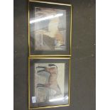 PAIR OF SMALL FRAMED EQUINE INTEREST PRINTS, EACH FEATURING A STABLED HORSE, TOTAL FRAME WIDTH