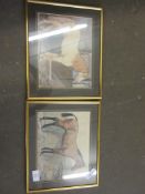 PAIR OF SMALL FRAMED EQUINE INTEREST PRINTS, EACH FEATURING A STABLED HORSE, TOTAL FRAME WIDTH