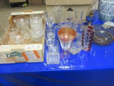 GROUP OF GLASS WARES INCLUDING DESSERT GLASSES, TUMBLERS ETC