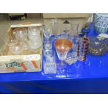 GROUP OF GLASS WARES INCLUDING DESSERT GLASSES, TUMBLERS ETC