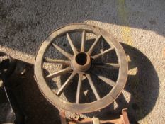 METAL RIMMED WOODEN WHEEL DIAMETER APPROX 59CM