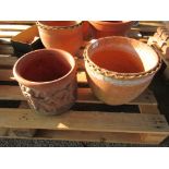 TWO VARIOUS VINTAGE TERRACOTTA PLANTERS THE LARGER APPROX 32CM DIAMETER