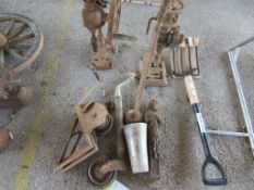 VARIOUS VINTAGE METAL WARE INCLUDING AND INTERESTING MOULDED FIGURE HEIGHT APPROX 50CM TOGETHER WITH