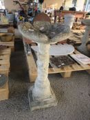 MOULDED COMPOSITION BIRD BATH HEIGHT APPROX 70CM DECORATED WITH MOULDED ROSES ETC