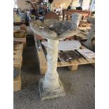 MOULDED COMPOSITION BIRD BATH HEIGHT APPROX 70CM DECORATED WITH MOULDED ROSES ETC