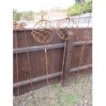PAIR OF METAL GARDEN ORNAMENTS FORMED AS BALLS ON STICKS HEIGHT APPROX 150CM