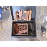 METAL TOOL BOX CONTAINING A SELECTION OF VARIOUS WOODEN PLANES INCLUDING GRIFFITHS ETC