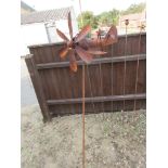 METAL GARDEN WINDMILL FORMED AS A BIPLANE HEIGHT APPROX 151CM