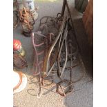 QTY OF ASSORTED HORSE INTEREST ITEMS INCLUDING METAL SADDLE RACKS, CART JACK ETC