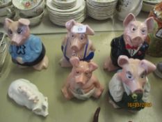 FIVE NATWEST PIG MONEY BOXES TOGETHER WITH PIG AND PIGLET FIGURE