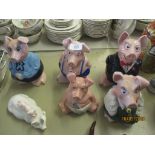 FIVE NATWEST PIG MONEY BOXES TOGETHER WITH PIG AND PIGLET FIGURE