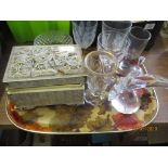 TRAY MAINLY COMEMORATIVE GLASSES AND A FURTHER TRINKET BOX