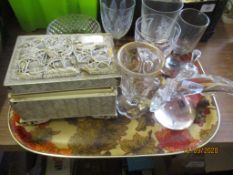 TRAY MAINLY COMEMORATIVE GLASSES AND A FURTHER TRINKET BOX