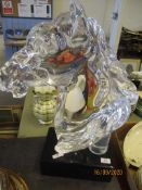 LARGE TRANSPARENT RESIN HORSE HEAD FIGURE APPROX 30” IN HEIGHT