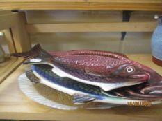 THREE FISH SHAPED DISHES, TWO STAMPED PORTUGAL BENEATH