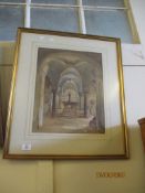 FRAMED PICTURE DEPICTING A CHAPEL, FRAME WIDTH APPROX 51CM