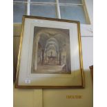 FRAMED PICTURE DEPICTING A CHAPEL, FRAME WIDTH APPROX 51CM