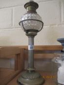 SMALL TABLE LAMP WITH CUT GLASS DOME TOP AND BRASS FINIAL