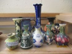 GROUP OF MINIATURE VASES MAINLY BY MORRECROFT, ONE WEDGEWOOD ETC