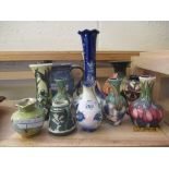 GROUP OF MINIATURE VASES MAINLY BY MORRECROFT, ONE WEDGEWOOD ETC