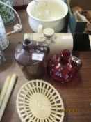 QTY VARIOUS CERAMICS INCLUDING A TIMOTHY WHITES STONE WARE WARMING BOTTLE, BED PAN ETC