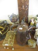 QTY VARIOUS METAL WARE INCLUDING TRIVET KETTELES, SAMIVAR ETC