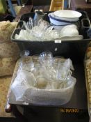 TWO BOXES OF VARIOUS HOUSE HOLD GLASS WARE AND ENAMEL KITCHEN WARES QTY