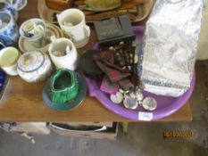 TRAY QTY OF VARIOUS POCKET WATCHES TOGETHER WITH LARGE BAG OF CUTLERY