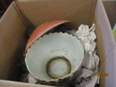 BOX CONTAINING VARIOUS EARTHEN WARE INCLUDING JAPANESE PLANTER ETC