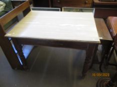 19TH CENTURY KITCHEN TABLE FRAME WITH LATER TOP APPROX 106CM IN LENGTH