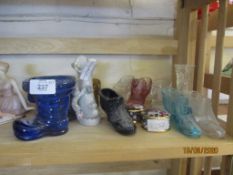 QTY OF GLASS SHOE ORNAMENTS TOGETHER WITH FURTHER ASSORTED CHINA ETC