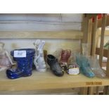 QTY OF GLASS SHOE ORNAMENTS TOGETHER WITH FURTHER ASSORTED CHINA ETC