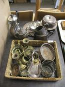 QTY OF VARIOUS BRASS WARE INLCLUDING CANDLE STICKS, COASTER ETC TOGETHER WITH A QTY OF VARIOUS