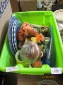 TWO BOXES CONTAINING MIXED HOUSEHOLD SUNDRIES INCLUDING VASES, CERAMICS, TOYS ETC